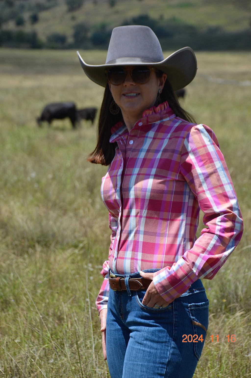 Evie Cotton Soft Ruffle Arena Shirt ~  Coral Plaid  image 2