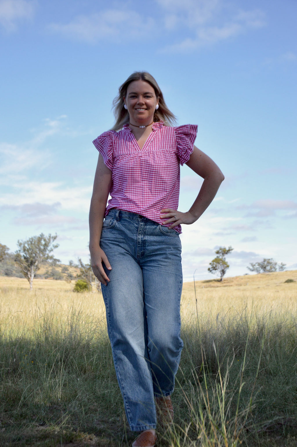 Lulu Short Sleeve Blouse~ Pink Gingham image 2