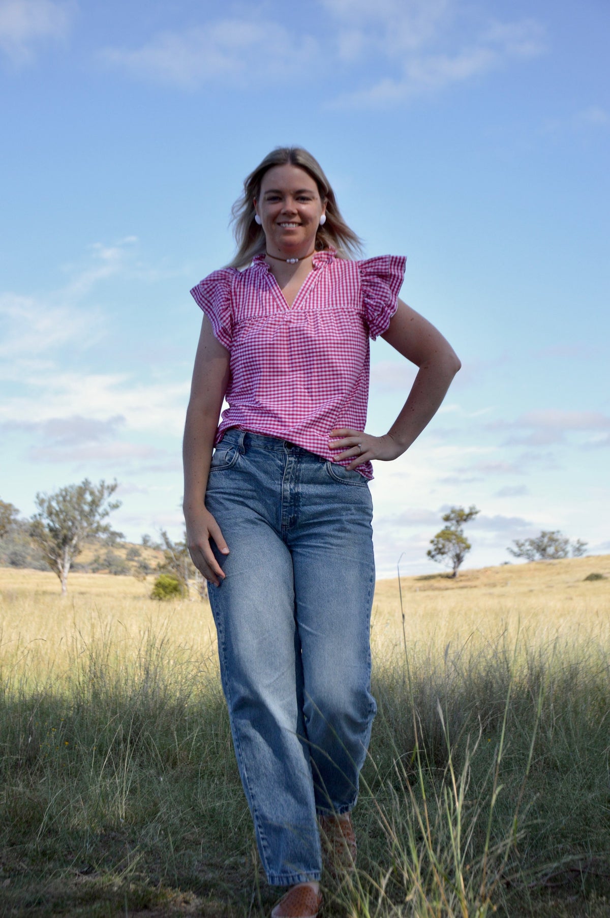 Lulu Short Sleeve Blouse~ Pink Gingham image 2