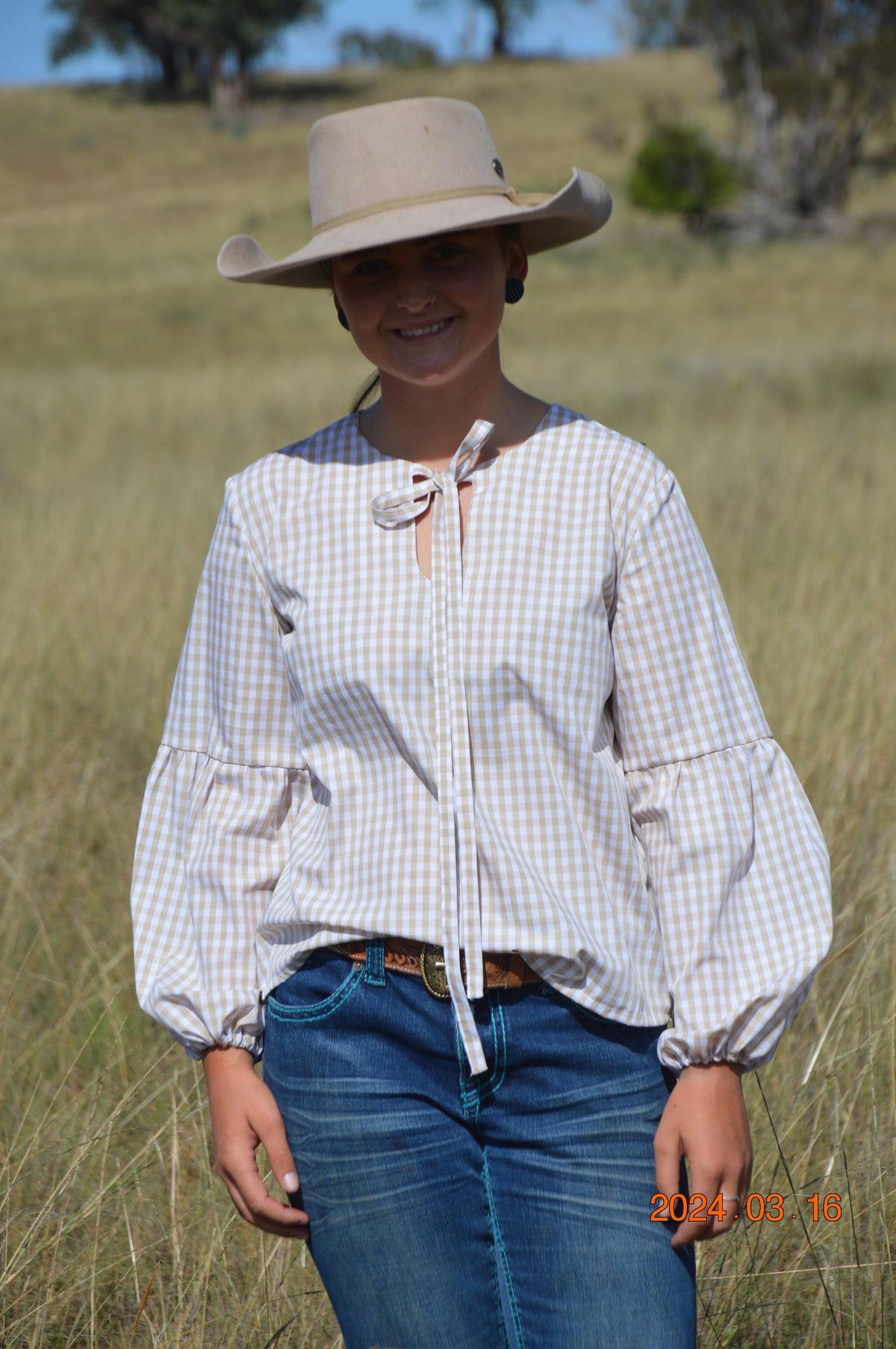Georgie Blouse ~ Bone Gingham image 1