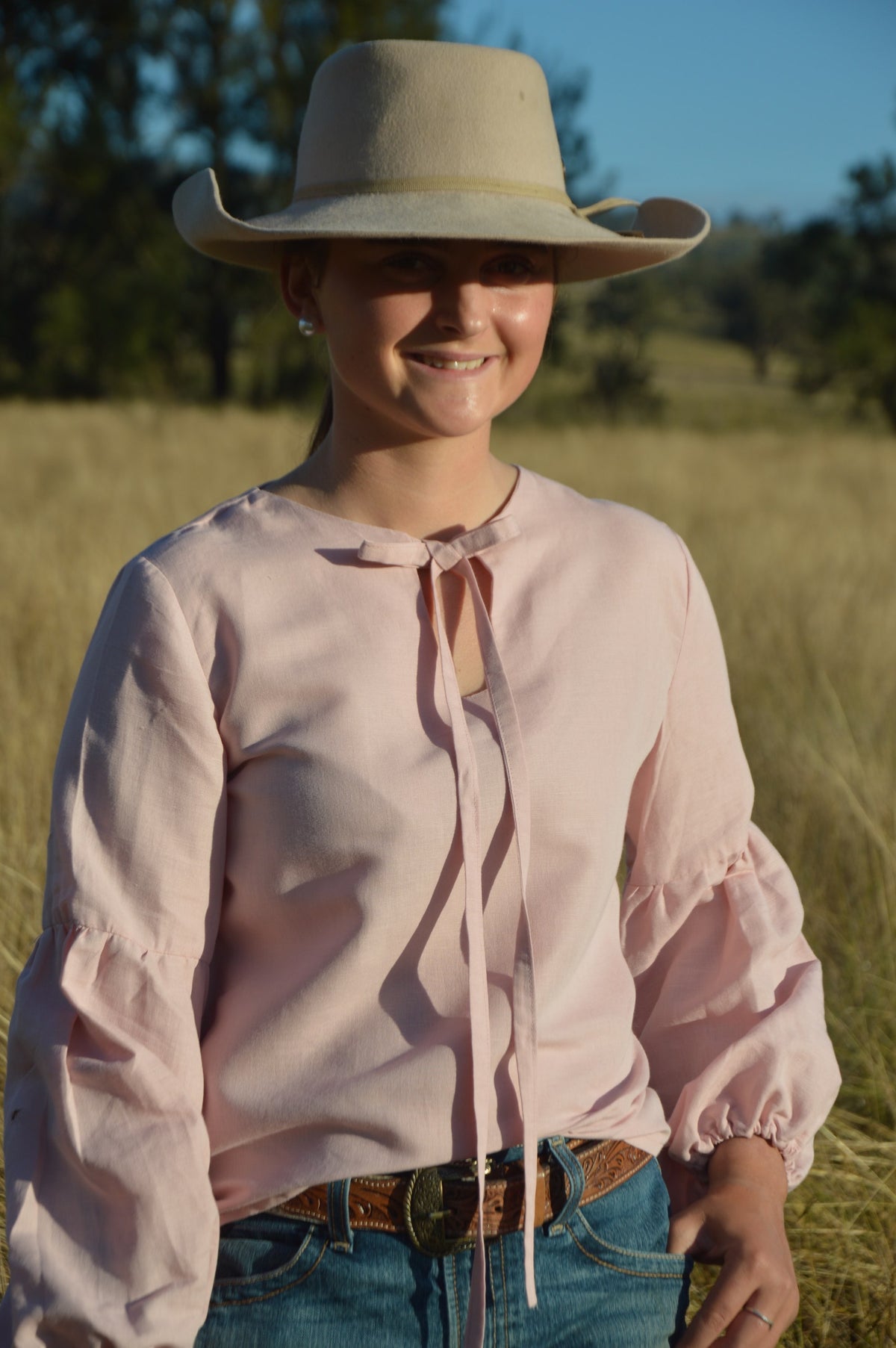 GEORGIE BLOUSE ~ Pink Linen Puff Sleeve  image 2