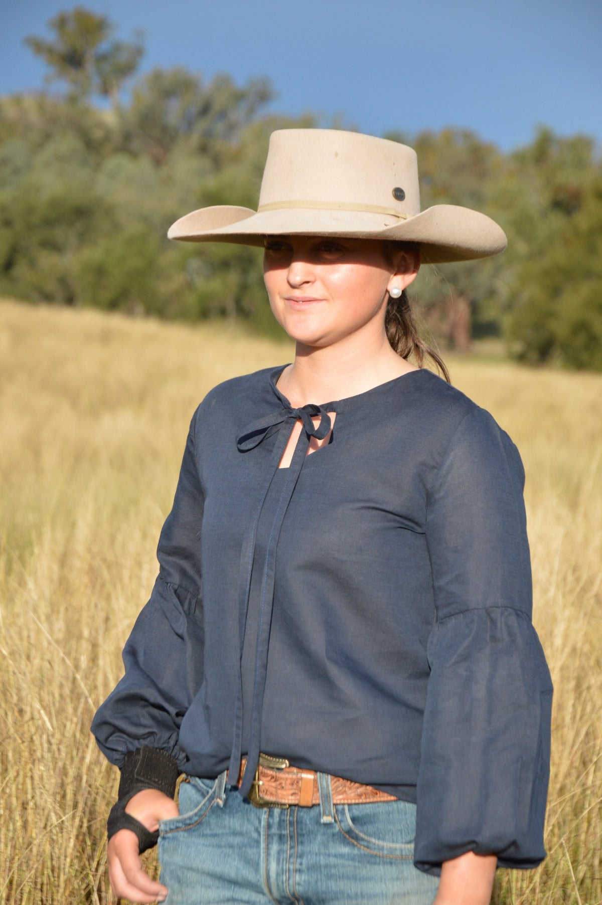 GEORGIE BLOUSE ~ Navy Puff Sleeve Blouse  image 2