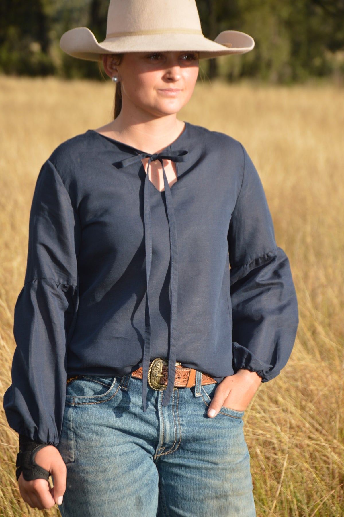 GEORGIE BLOUSE ~ Navy Puff Sleeve Blouse  image 3