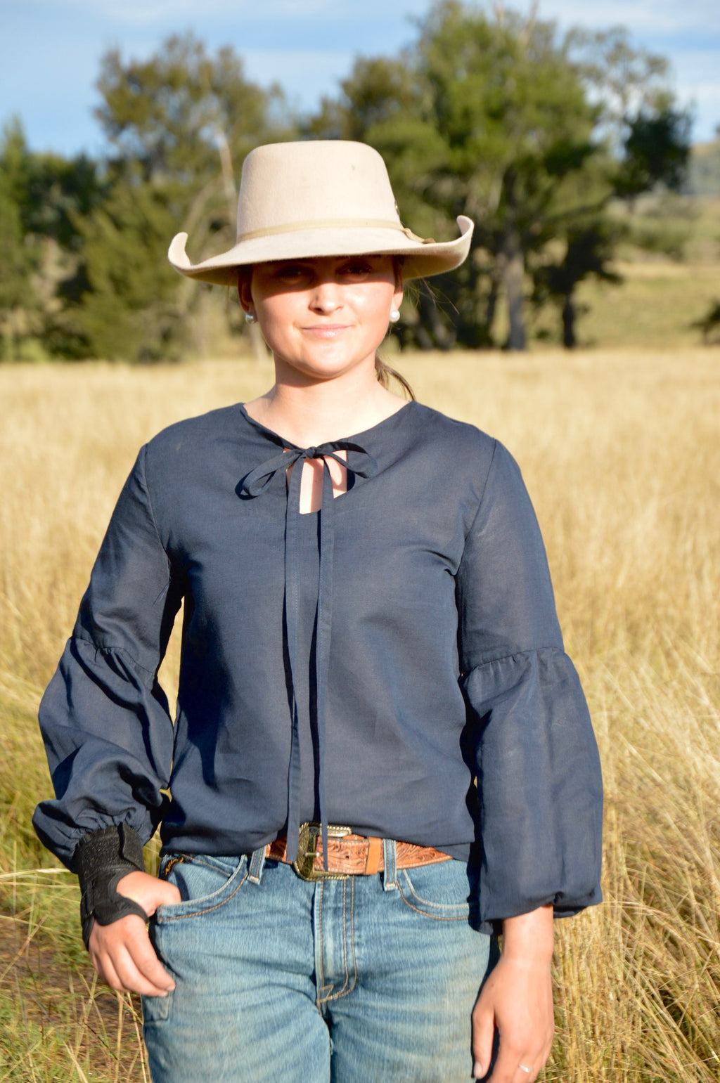 GEORGIE BLOUSE ~ Navy Puff Sleeve Blouse  image 1