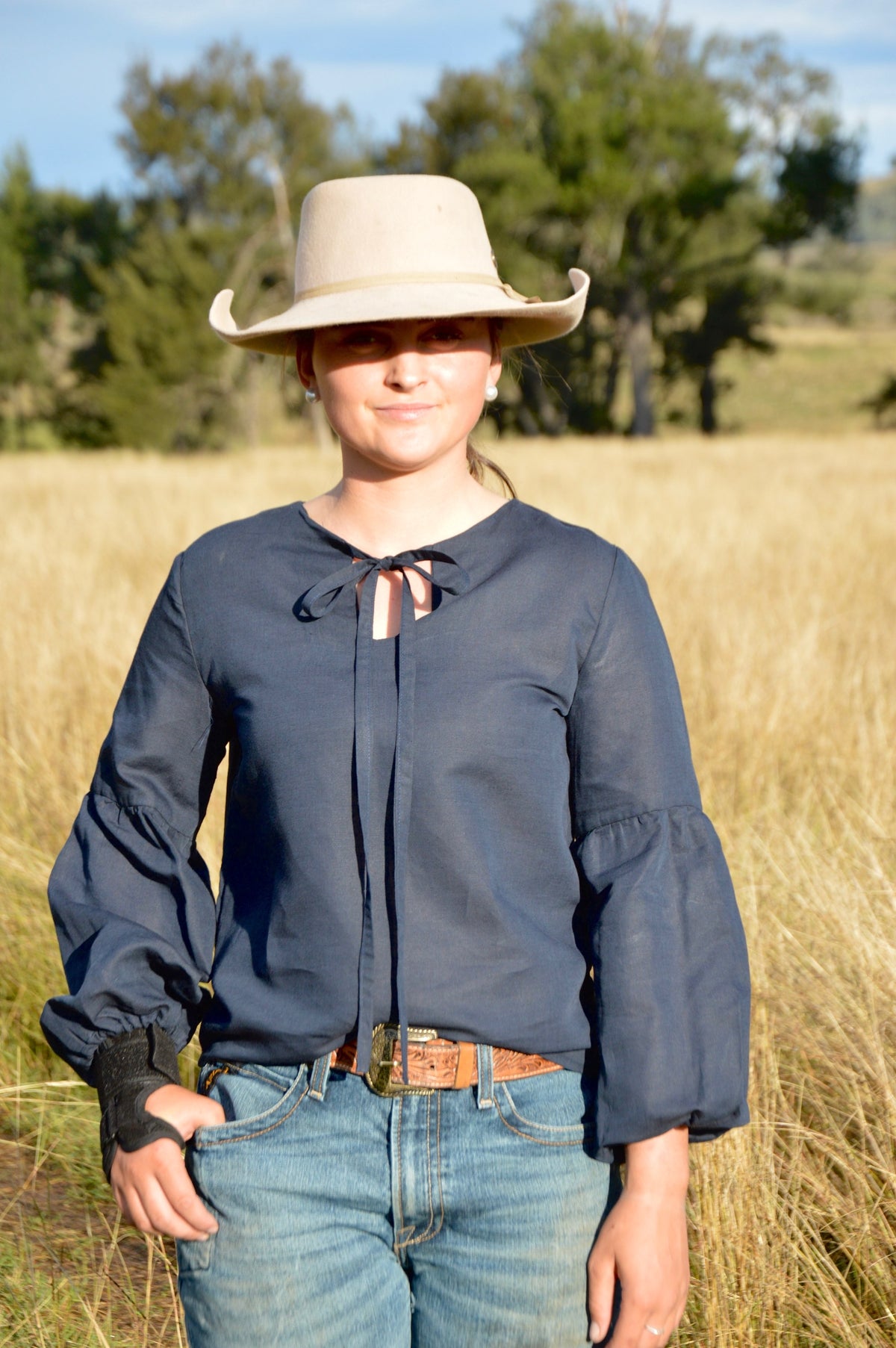 GEORGIE BLOUSE ~ Navy Puff Sleeve Blouse  image 1