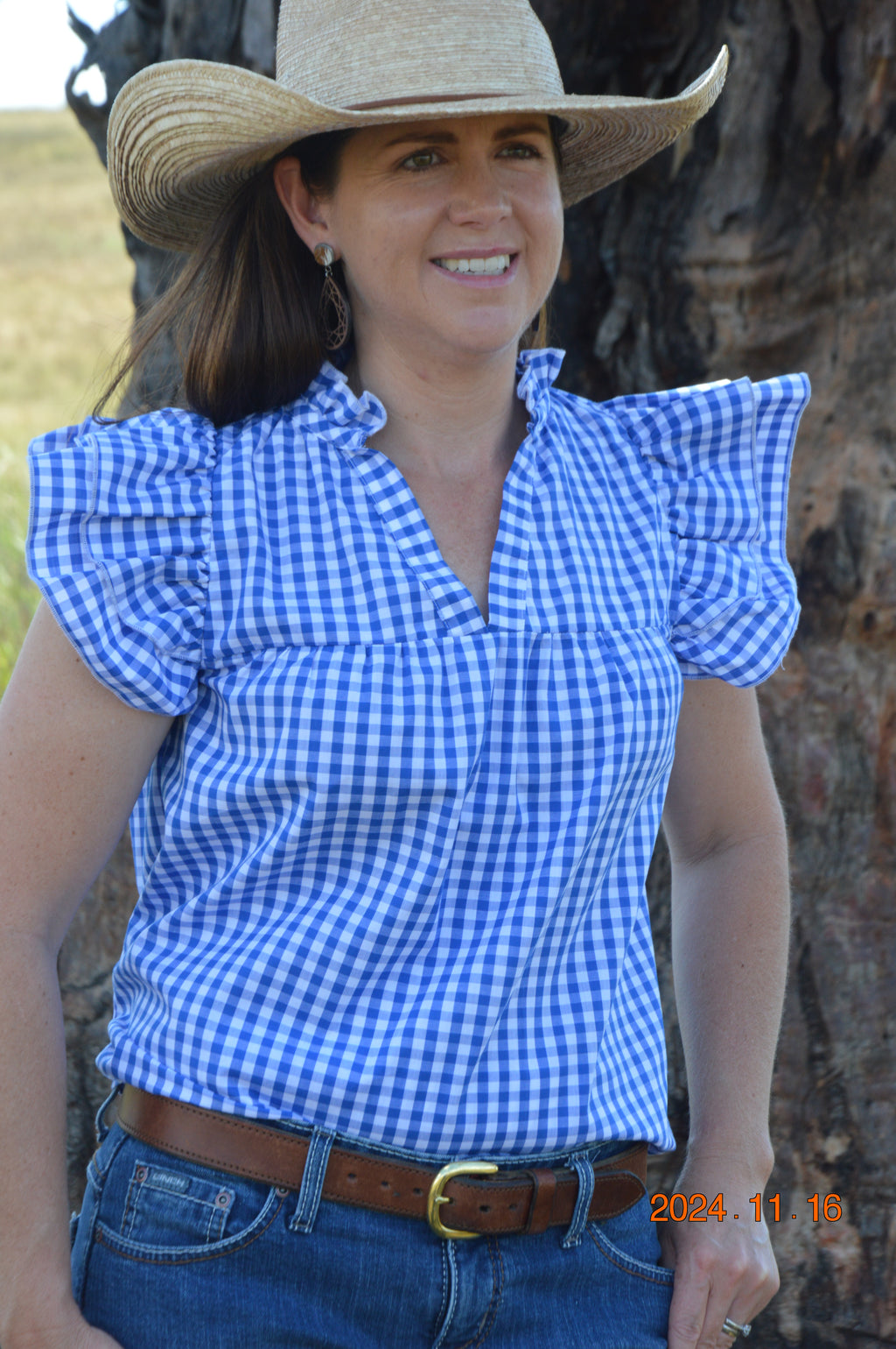 Lulu Short Sleeve Blouse~ Pink and Royal Blue Gingham