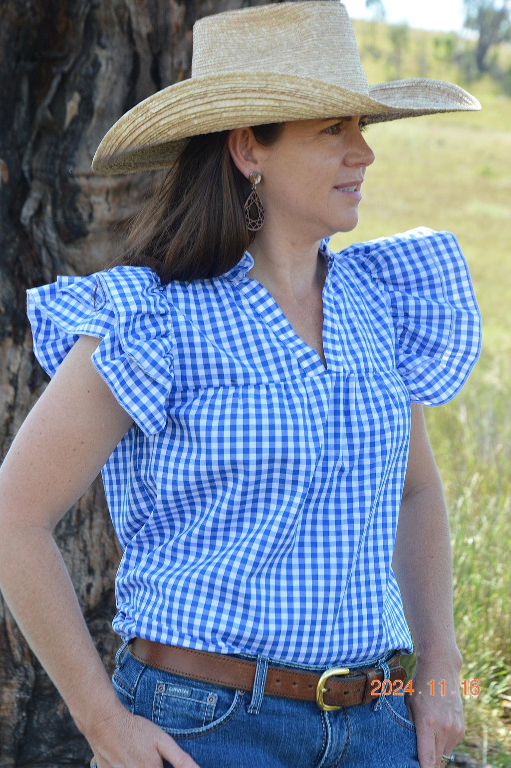 Lulu Short Sleeve Blouse~ Pink and Royal Blue Gingham