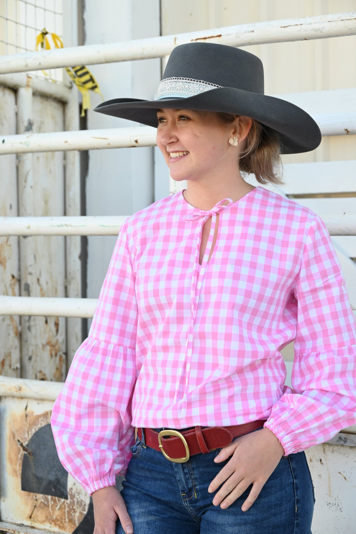 GEORGIE BLOUSE ~ Pink Gingham
