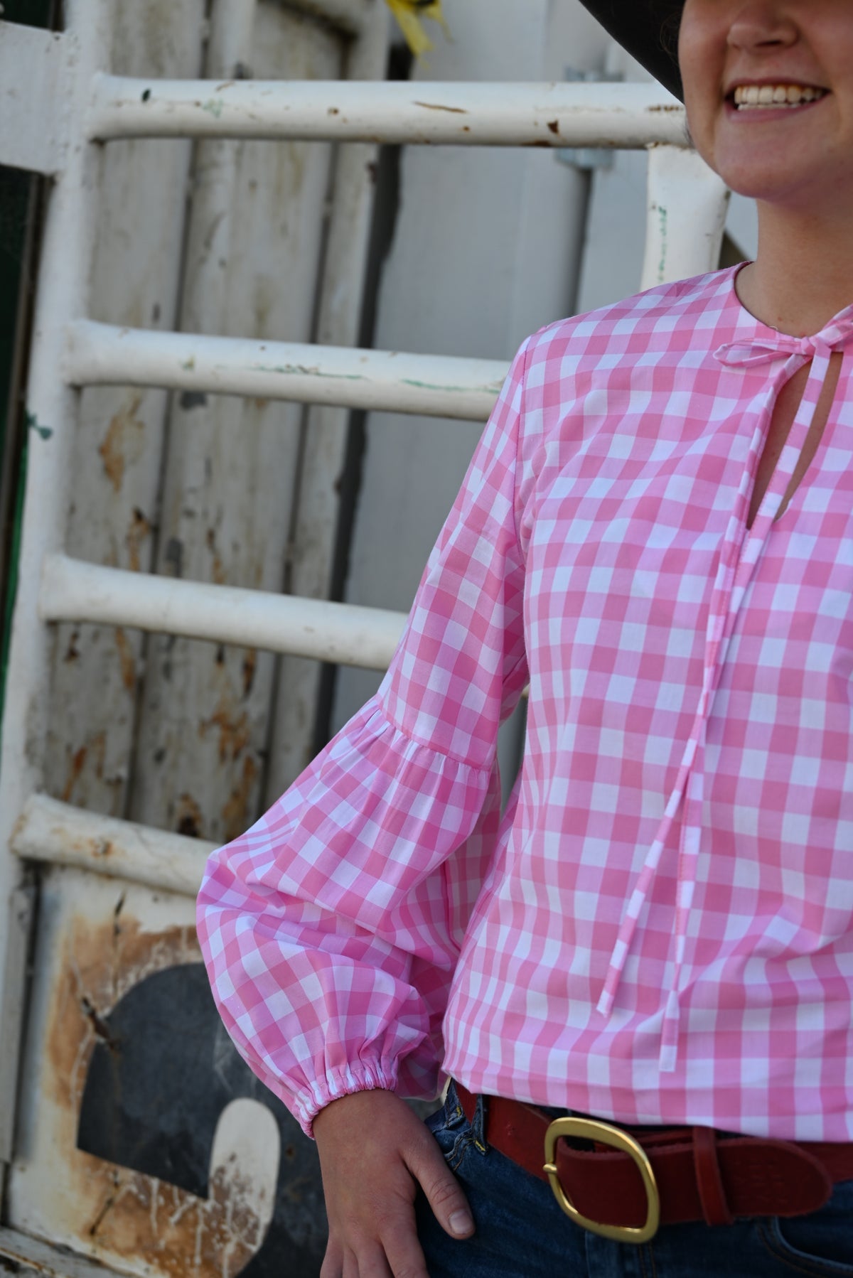 GEORGIE BLOUSE ~ Pink Gingham