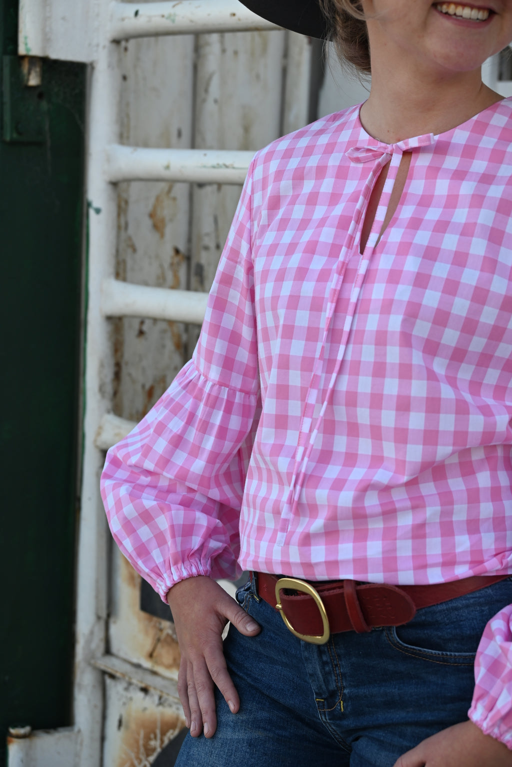 GEORGIE BLOUSE ~ Pink Gingham