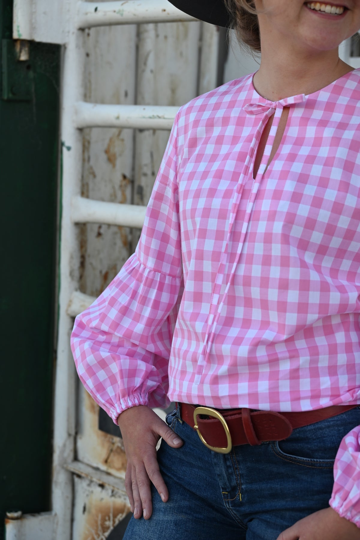 GEORGIE BLOUSE ~ Pink Gingham