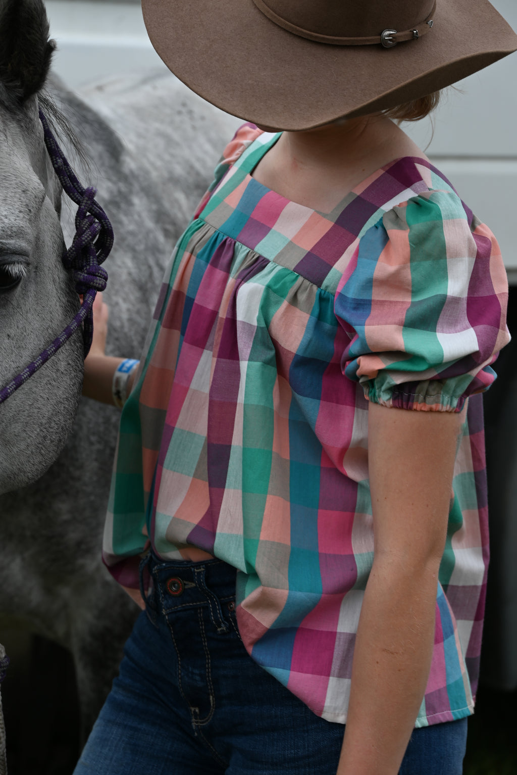Puff Sleeve ~ Teal Plaid