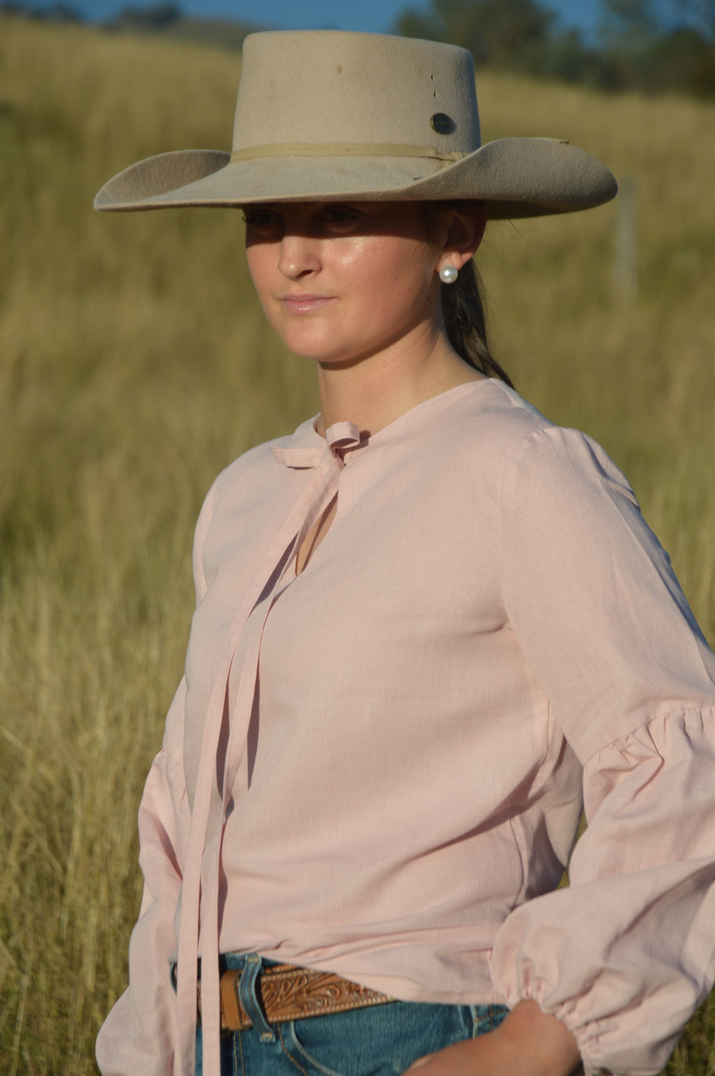 GEORGIE BLOUSE ~ Pink Linen Puff Sleeve  image 0